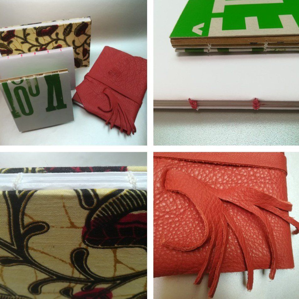 carnet de dessin, de souvenirs, reliés grâce à une reliure copte, visible ou cachée sous une couverture cuir