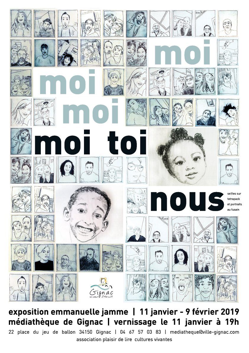 affiche de l'exposition de selfies et portraits à la Médiathèque de Gignac