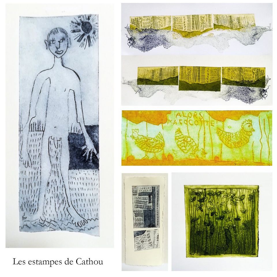 estampes de gravures sur tétrapack avec des essuyages différents