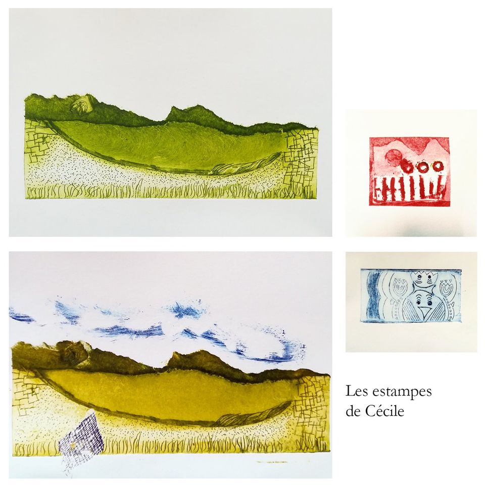 monotypes avec matrices tétrapack gravées