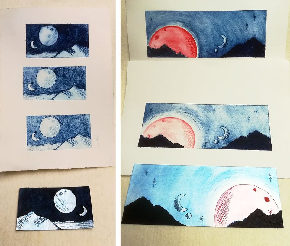 estampes et matrices sur le thème de la lune