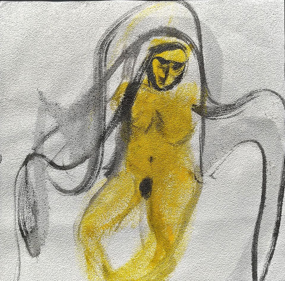 dessin de nu croquis rapide acrylique et lavis sur papier peint