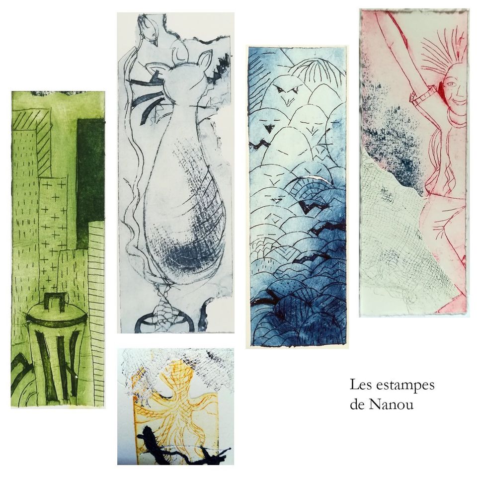 plusieurs estampes de gravures sur tétrapack de couleurs différentes