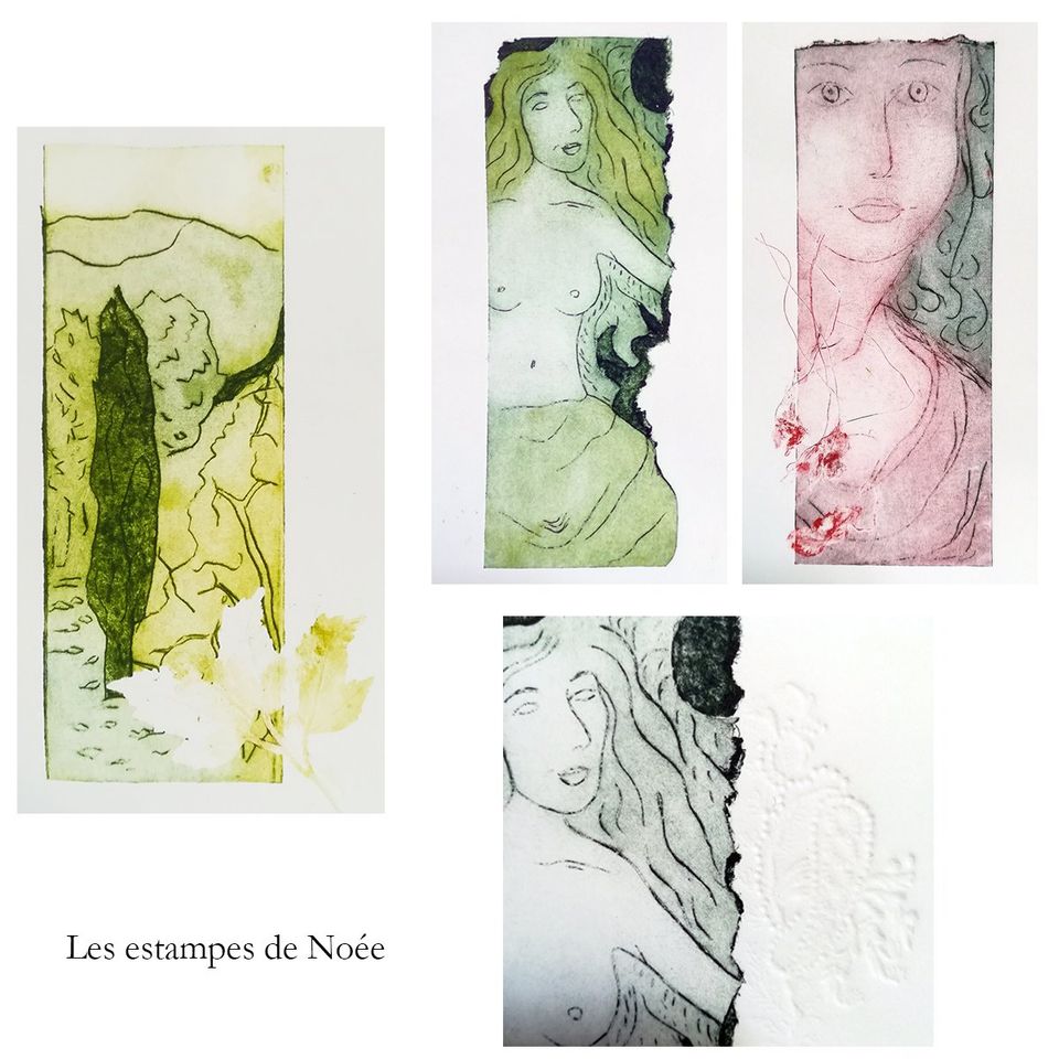 estampes de gravure sur tétrapack avec variations de couleurs, et gaufrage