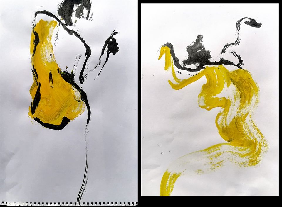 dessin de nu expressif acrylique et encre