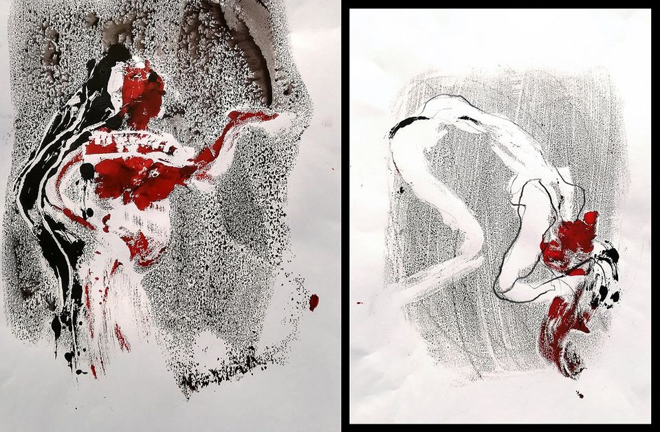 monotype avec un rajout de crayon graphite