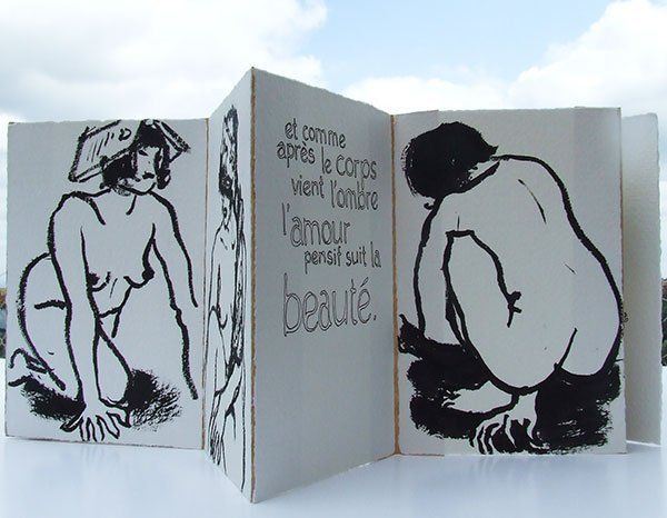 livre d'artiste, dépliant, croquis, femme nue
