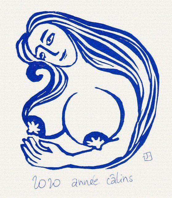 estampe de linogravure pour les vœux de 2020