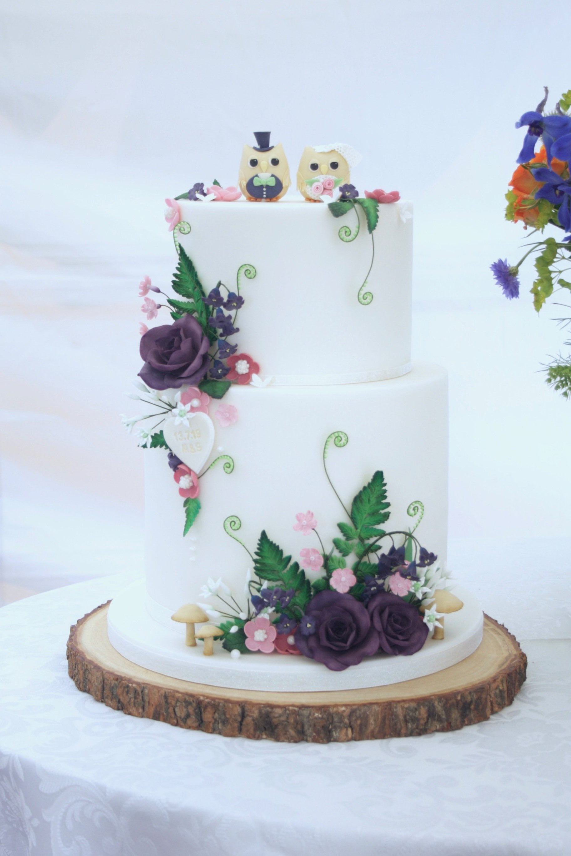 Woodland wedding cake for a destination wedding in Scotland at Hillhouse, Troon