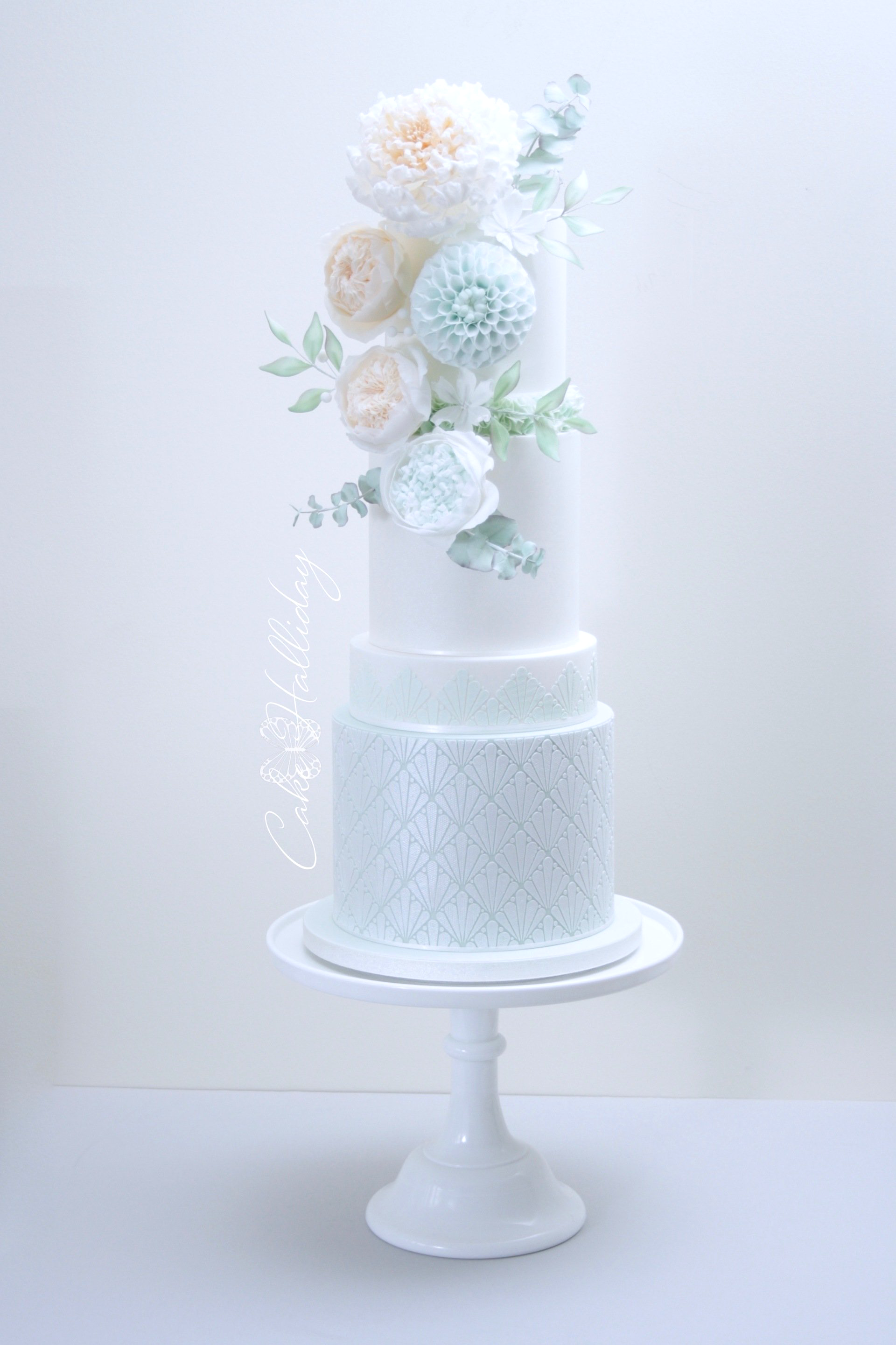 Floral stencil wedding cake