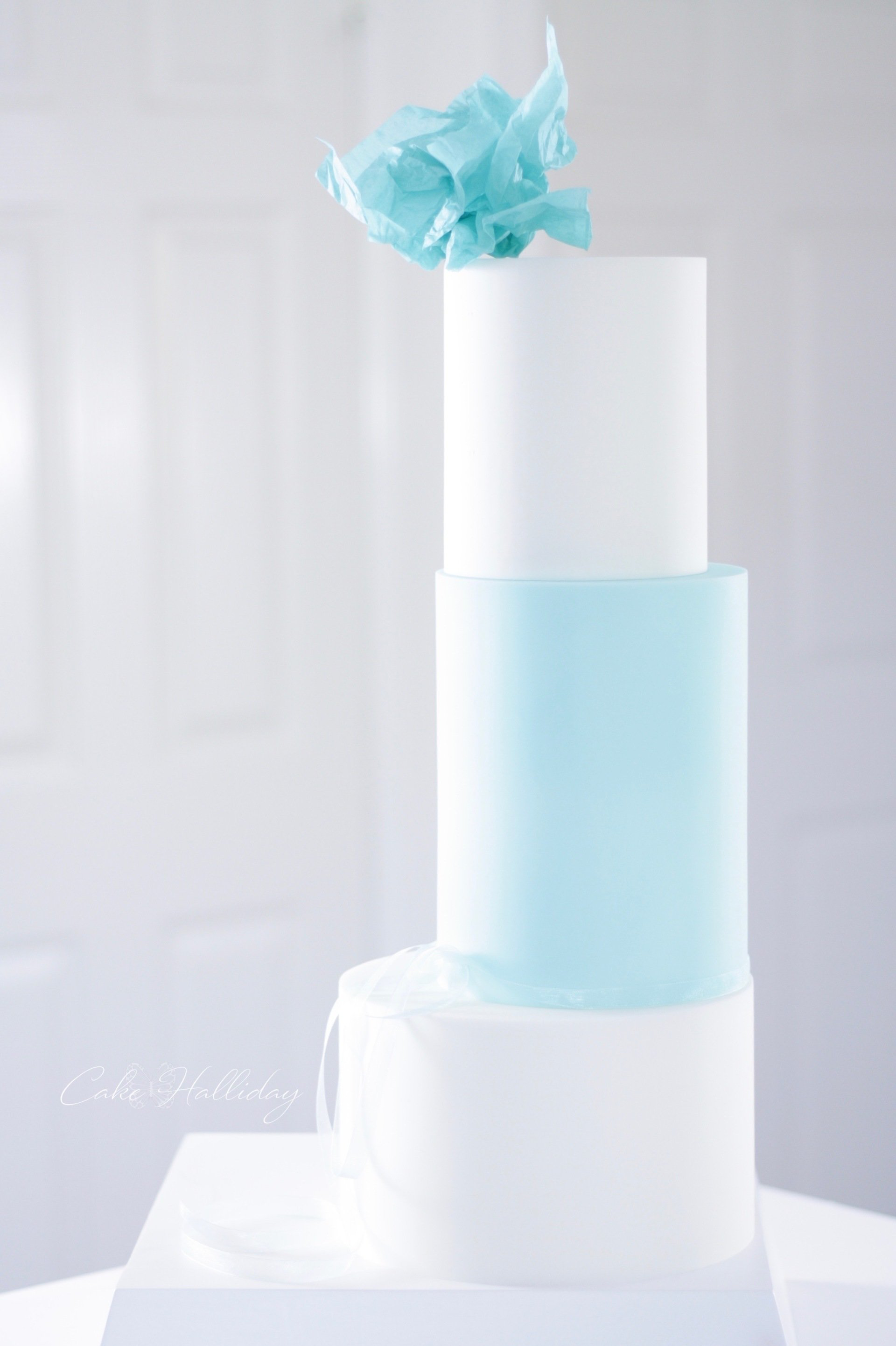 Blue and white minimalist wedding cake