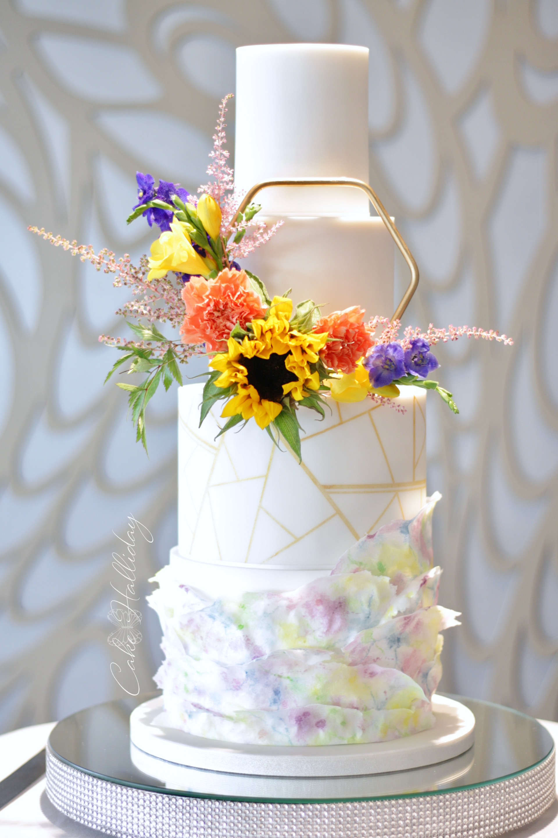 Sunflower wafer paper wedding cake