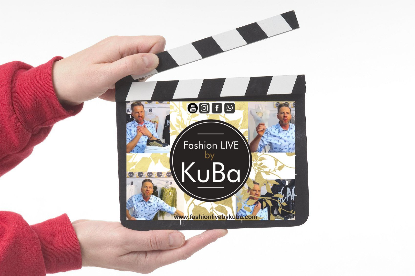 Filmklappe mit Logo KuBa in der Farbe Schwarz/Weiß/Gold