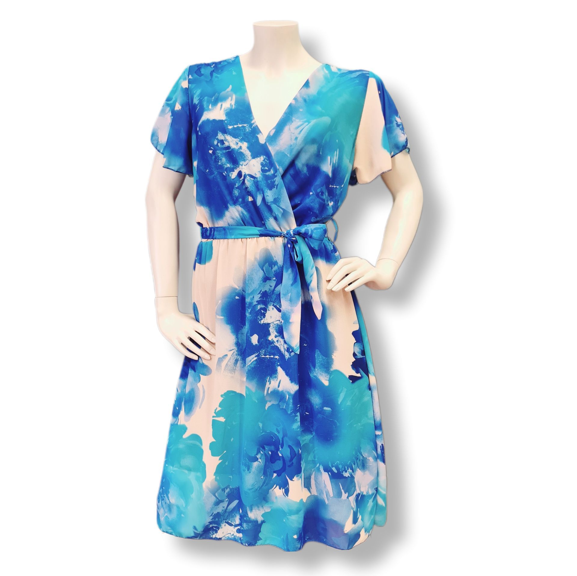 Sommerkleid mit kurzen Arm in Blau Muster Mix