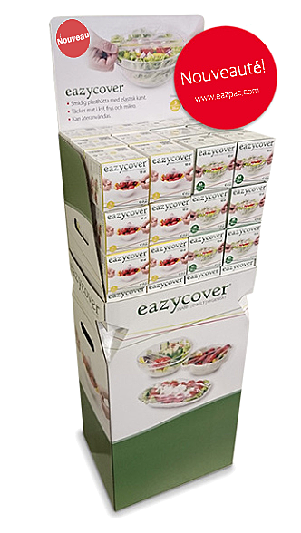 Présentoir promotionnel des couvercles alimentaires plastique avec élastique