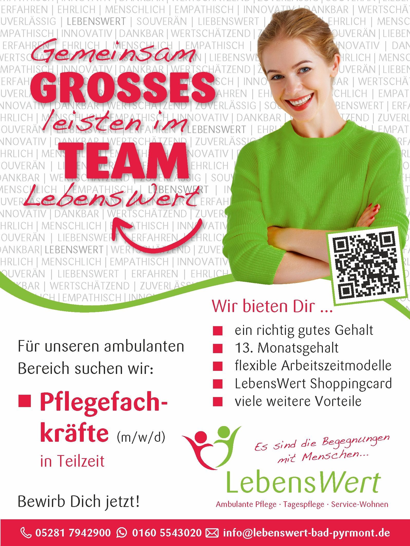 Ambulante Pflege; Lebenswert, Jobangebot, Bad Pyrmont; Stellenanzeige; Job; Hameln; Lügde; Pflegefachkräfte, Pflegefachkraft