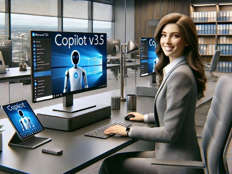 Mitarbeiter bei der Arbeit mit Microsoft Copilot