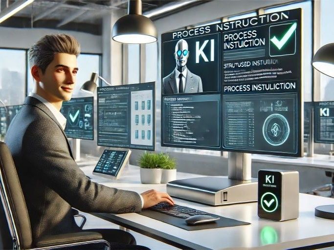 Mitarbeiter bei der Arbeit mit Microsoft Copilot