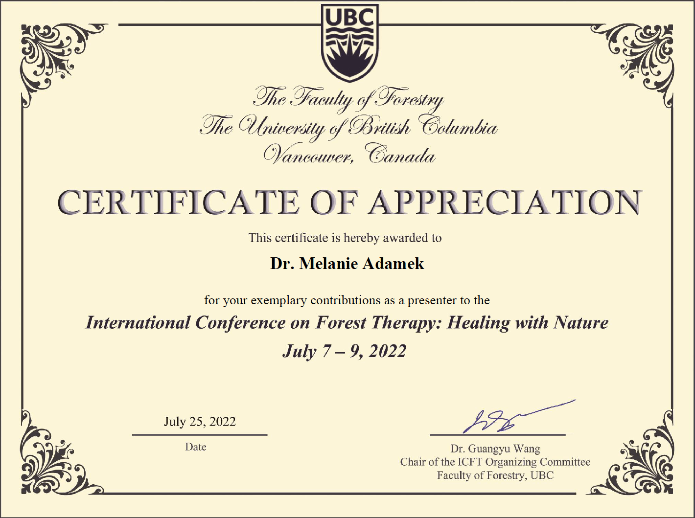 Dr. Melanie H. Adamek at the International Conference on Forest Therapy: Healing with Nature International Conference on Forest Therapy: Healing with Nature, Dr. Melanie Adamek presents forest therapy in rehabilitation