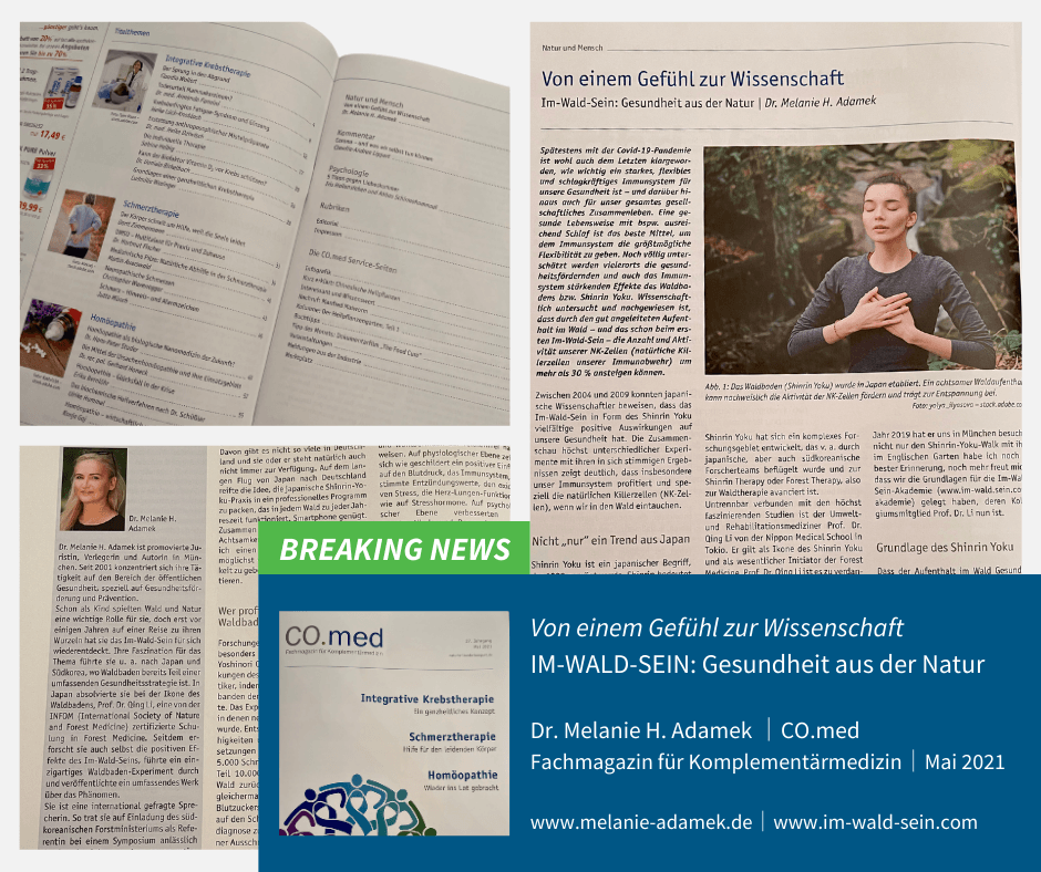 Von einem Gefühl zur Wissenschaft. IM-WALD-SEIN Gesundheit aus der Natur|Dr. Melanie H. Adamek|CO.med – Fachmagazin für Komplementärmedizin. Mai 2021 Vom Gefühl zur Wissenschaft. IM-WALD-SEIN Gesundheit aus der Natur|Dr. Melanie H. Adamek|Fachmagazin für Komplementärmedizin