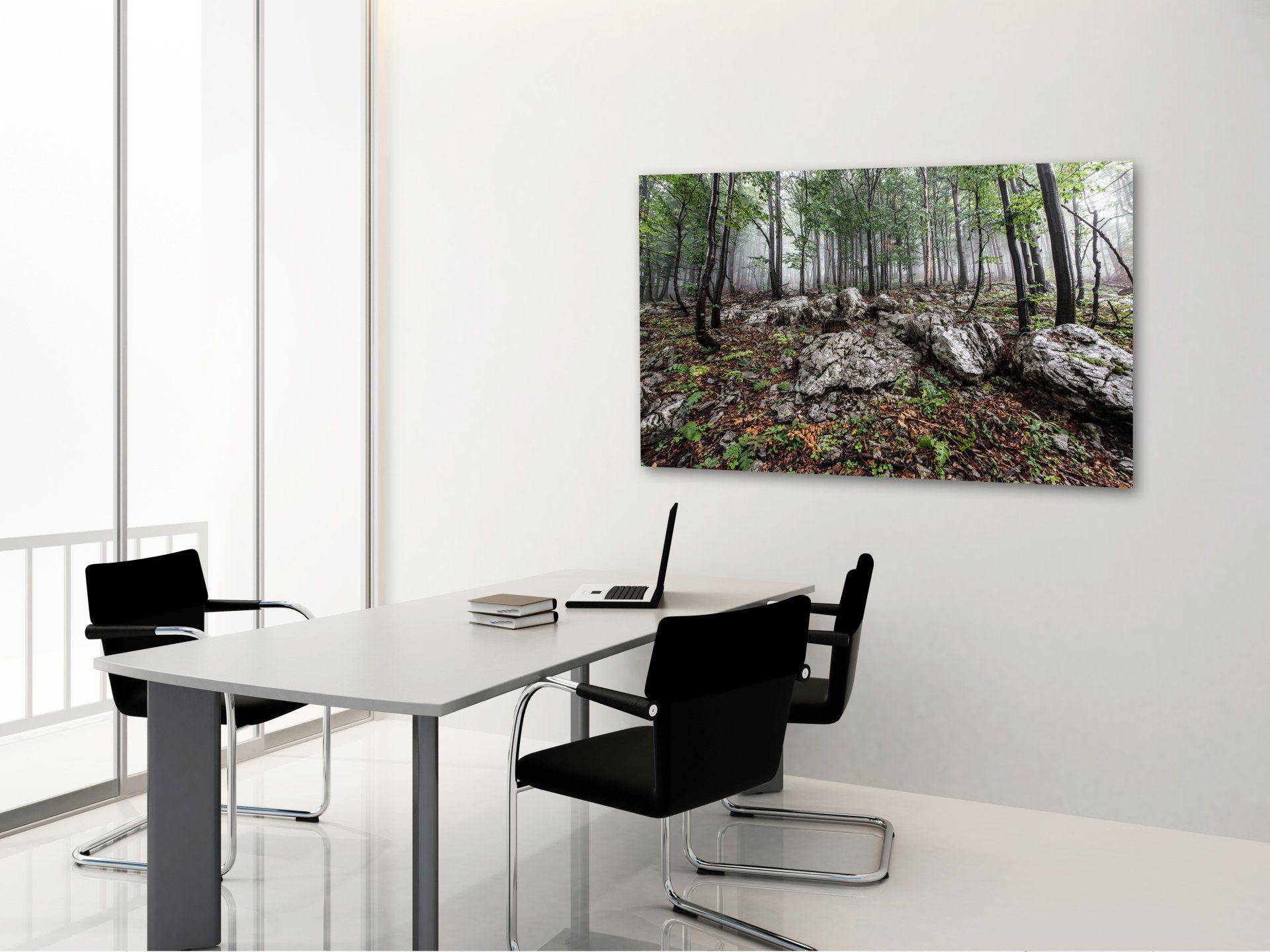 Forest, beeches, mist, rocks: mystically beautiful. Motif ‘Council of Elders.’ High-quality photographic art by Bernhard Lehn