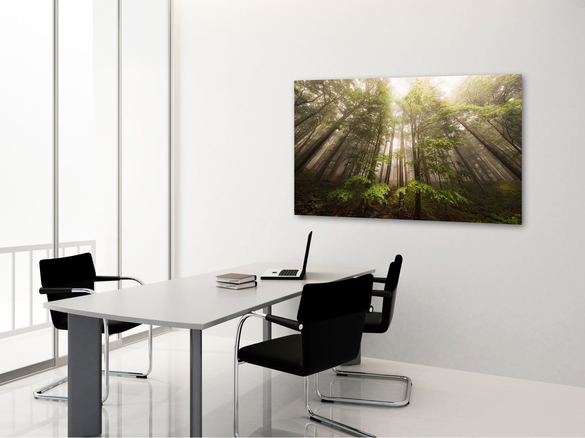 Forest motiv ‘Misty Cathedral’: beech trees reaching skyward resemble a natural church nave. Gallery print by Bernhard Lehn