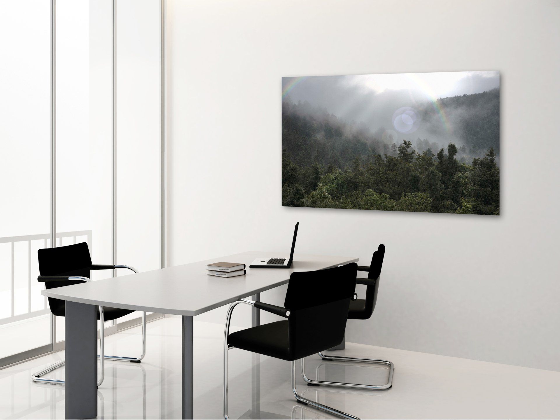 Forest motif ‘Weather Spirits.’ Sun and rain reveal the infinity of the rainbow. Photographic art by Bernhard Lehn