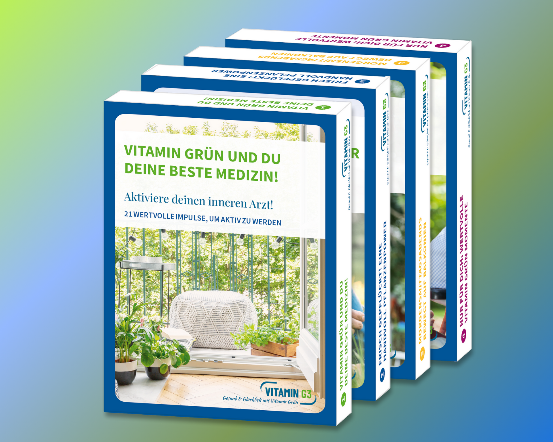 Die Vitamin G3 Kartensets. Gesund und Glücklich mit Vitamin Grün Die Vitamin G3 Kartensets. Gesund und Glücklich mit Vitamin Grün