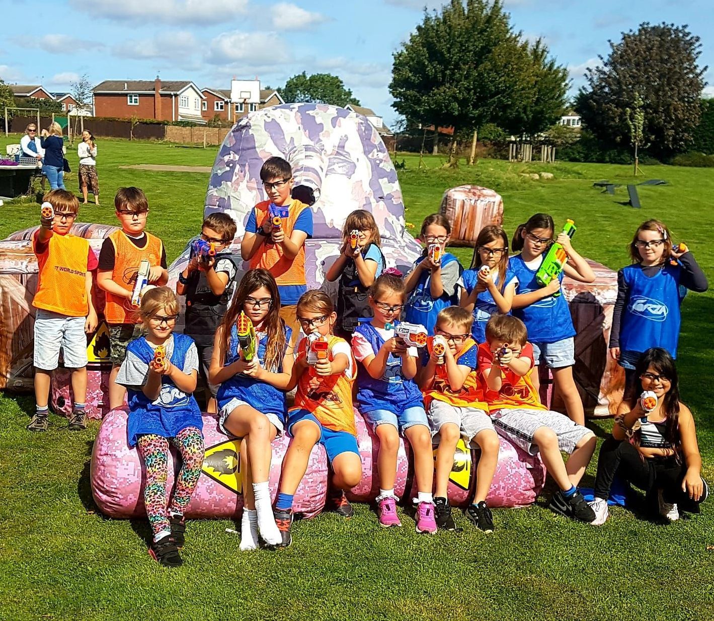 nerf party in action with tank