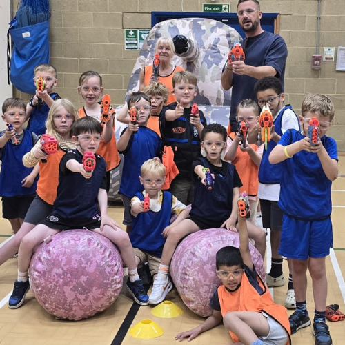 nerf party in action with tank