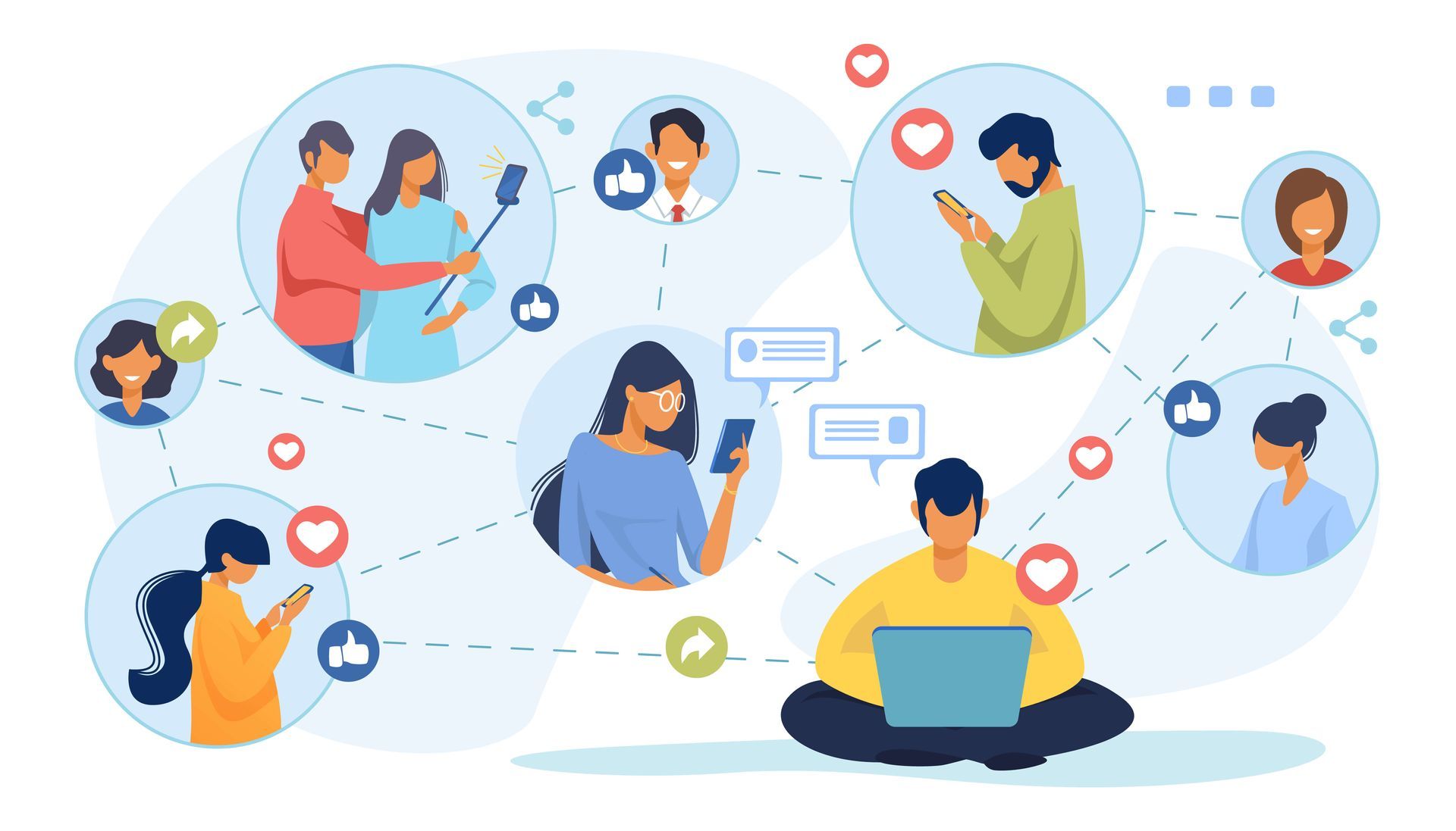 illustration d'une communauté qui interagit sur les réseaux sociaux.