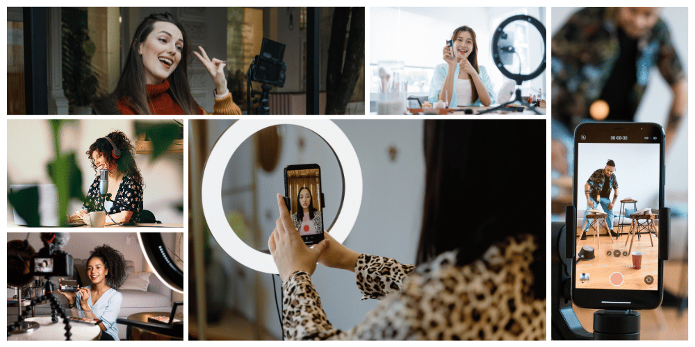 Photos de différents créateurs de contenu qui créent du contenus pour les réseaux sociaux.