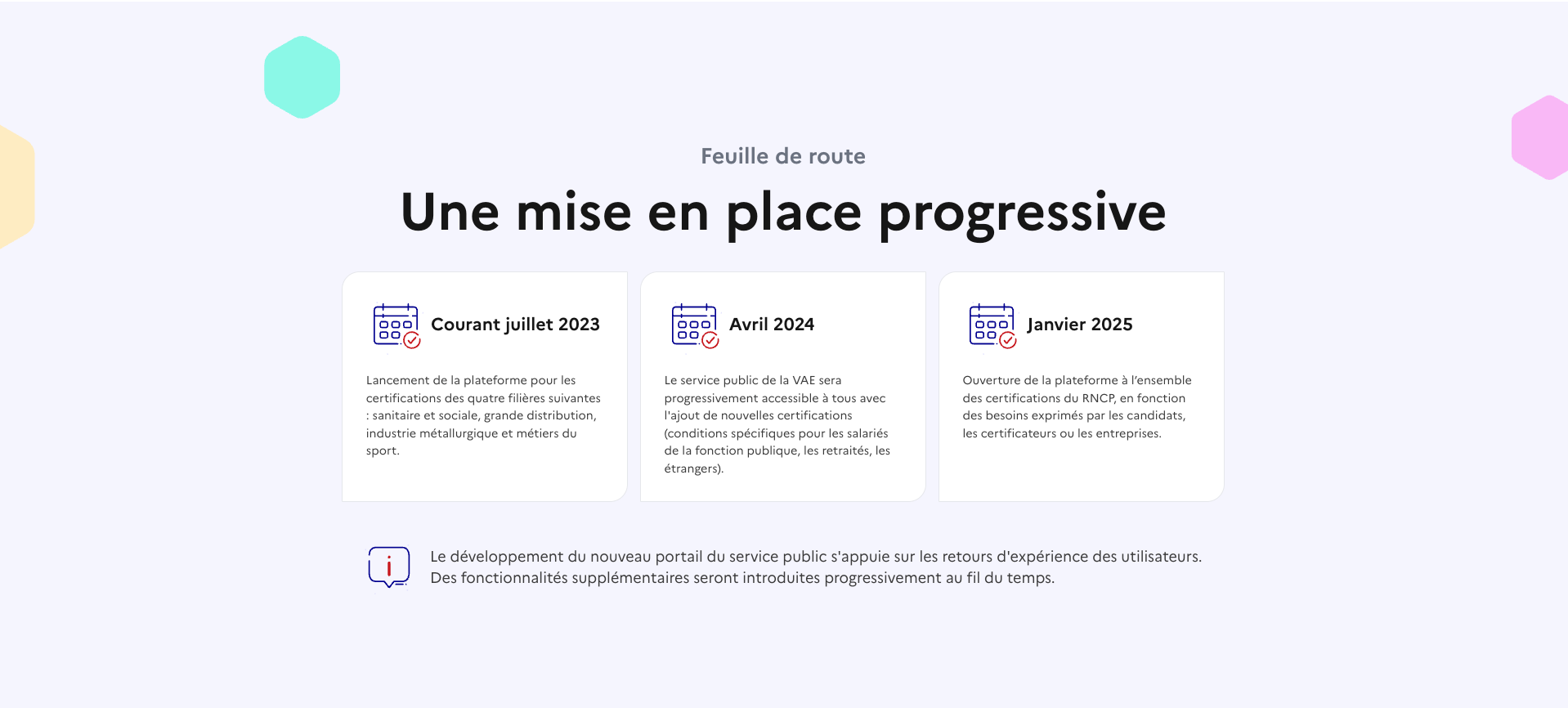 Capture d'écran de la feuille de route du portail France VAE