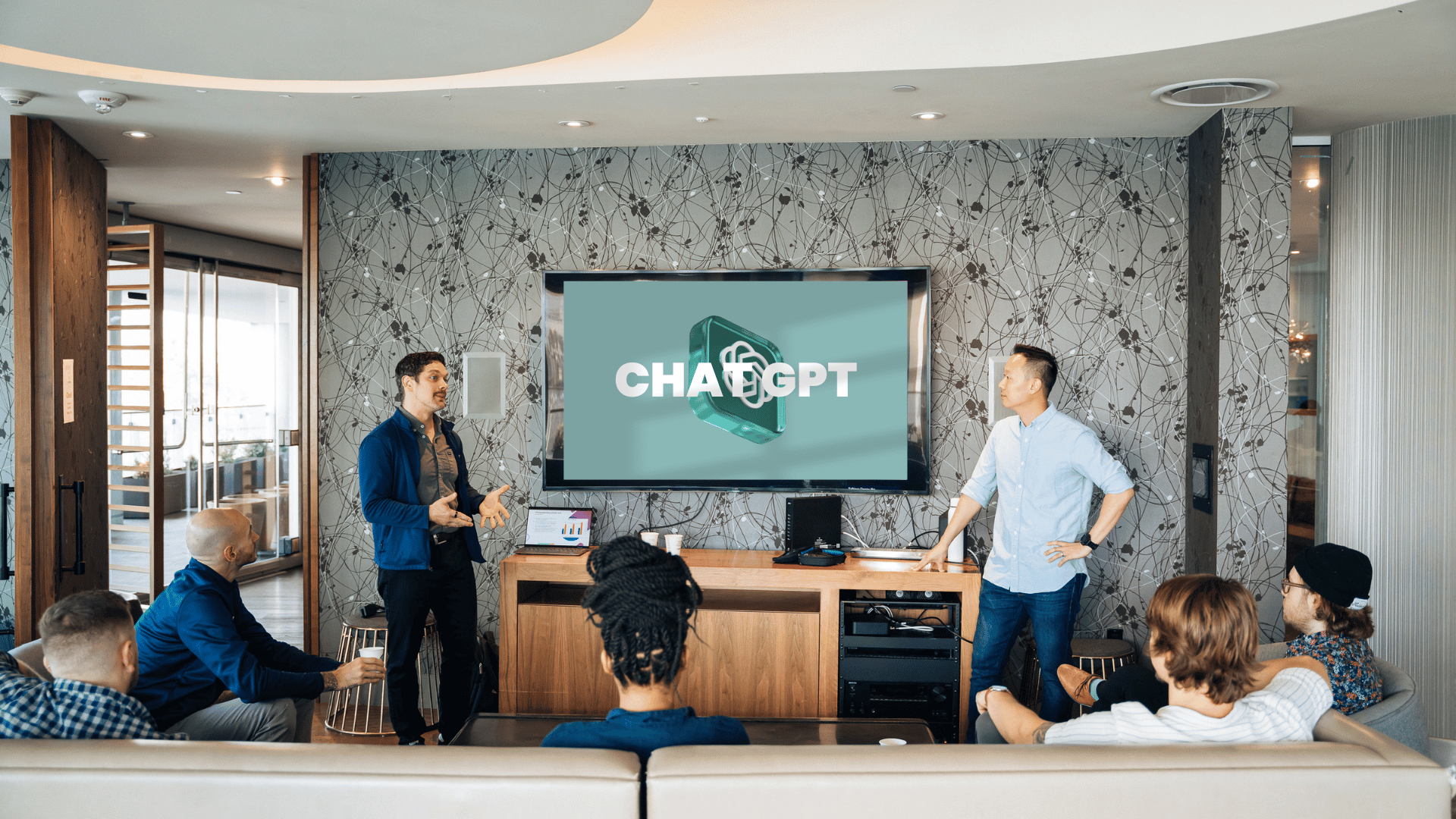 Équipe de professionnels intégrant Chat GPT dans leur système d'entreprise.