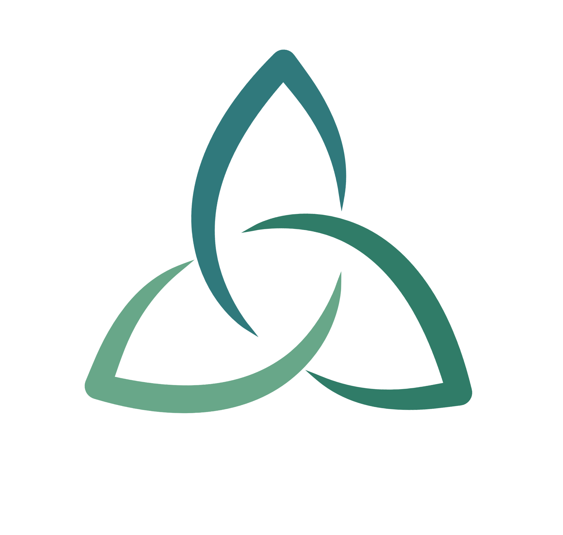 nach oben Bild Logo Heilpraxis Melis Achatz mit einem Triquetra Symbol in drei verschiedenen blau-grünen Farben
