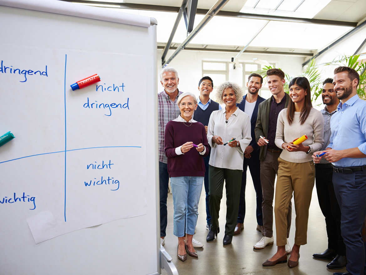 Meeting zur Einführung der Eisenhower-Matrix Team Meeting zum Abbau von Stress. Meeting zur Einführung der Eisenhower-Matrix im Team.