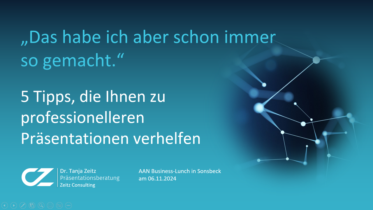 Deckblatt meiner Präsentation vom Mitgliedertreffen des AAN