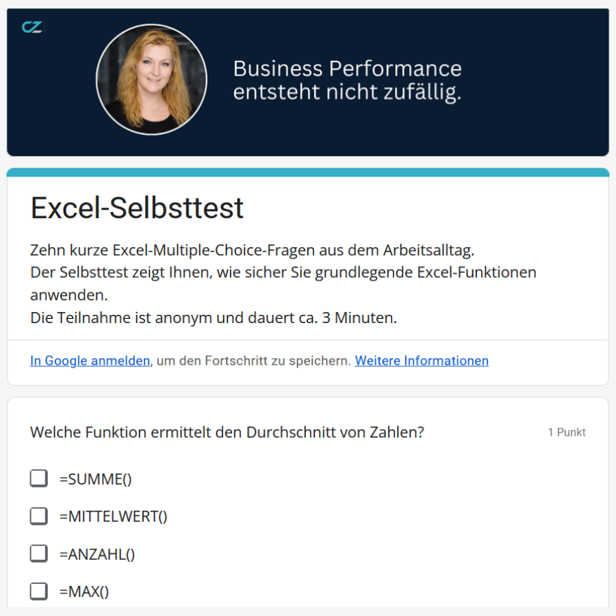 Excel-Selbsttest: In 3 Minuten Ihre Kenntnisse einschätzen Excel-Selbsttest für Unternehmen - Kenntnisse im Arbeitsalltag prüfen