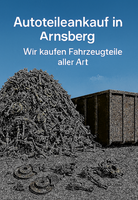 Rostige Autoteile auf einem Schrottplatz in Bonn neben einem großen Container Großer Haufen aus ausgebauten, rostigen Autoteilen auf einem Schrottplatz in Arnsberg, inklusive Bremsscheiben, Achsteilen und Lenkungskomponenten neben einem großen Metallcontainer.