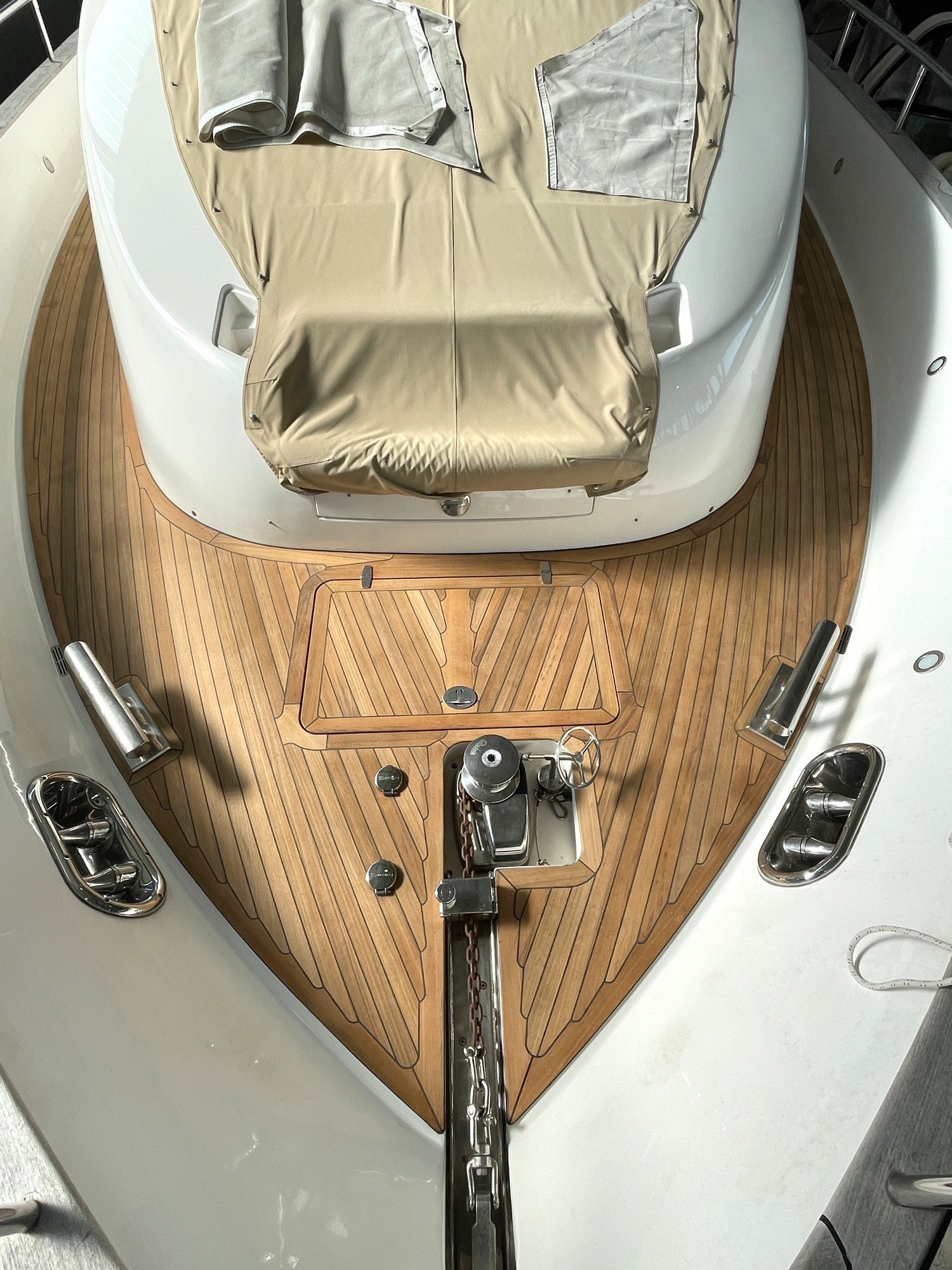 New teak deck on a Elegance 64 yacht vacuum bonding