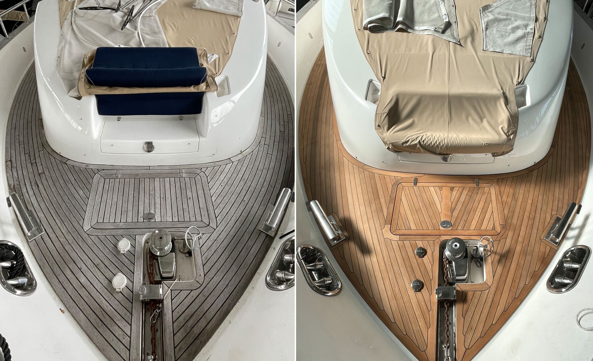Neues Teakdeck auf einer Elegance 64 Vorher Nachher Neues Teakdeck auf einer Elegance 64