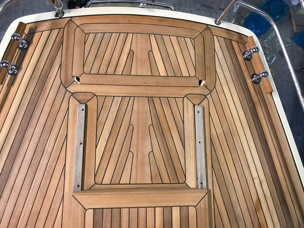 New teak deck on a Najad 34 centre cockpit sailing yacht, construction and installation by Mobilerbootsbau teak decking company