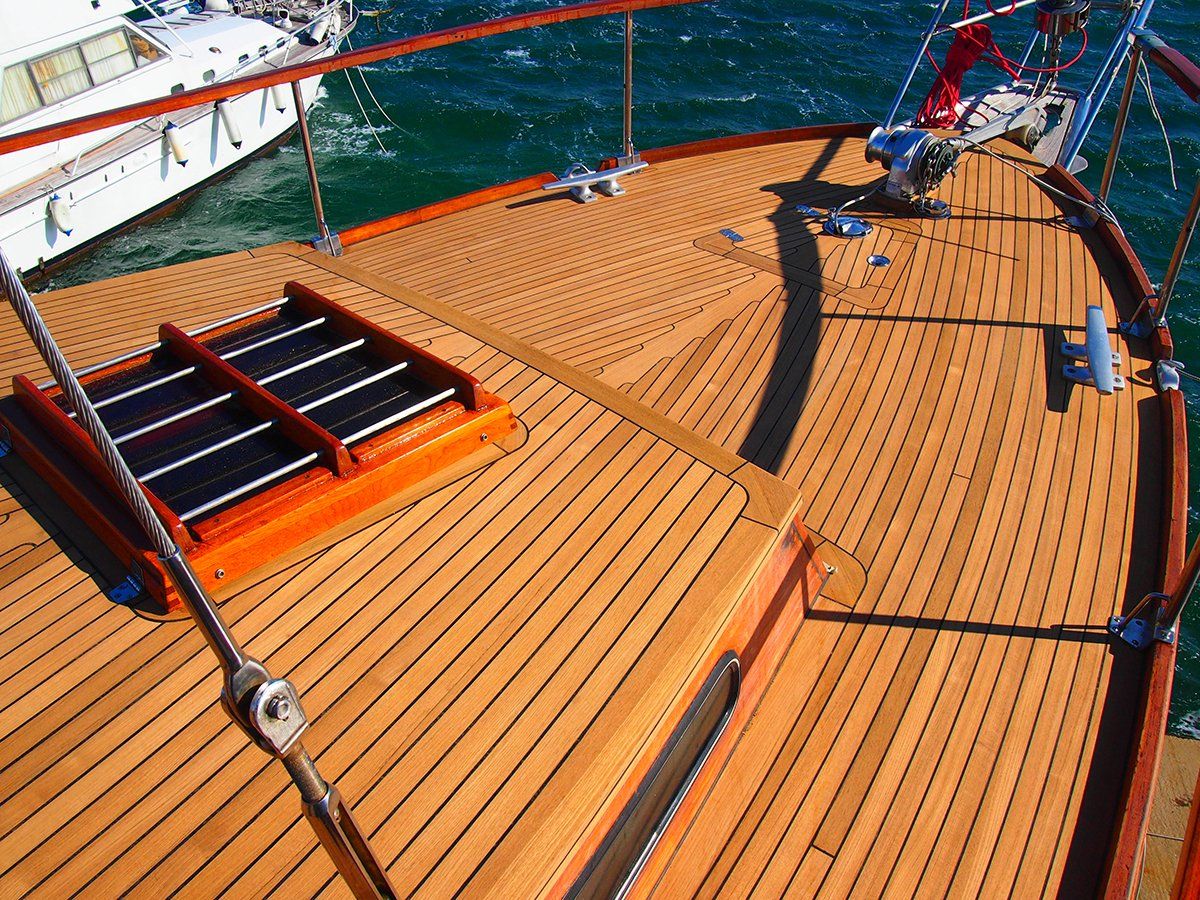 Teak deck on plywood yacht type Nauticat