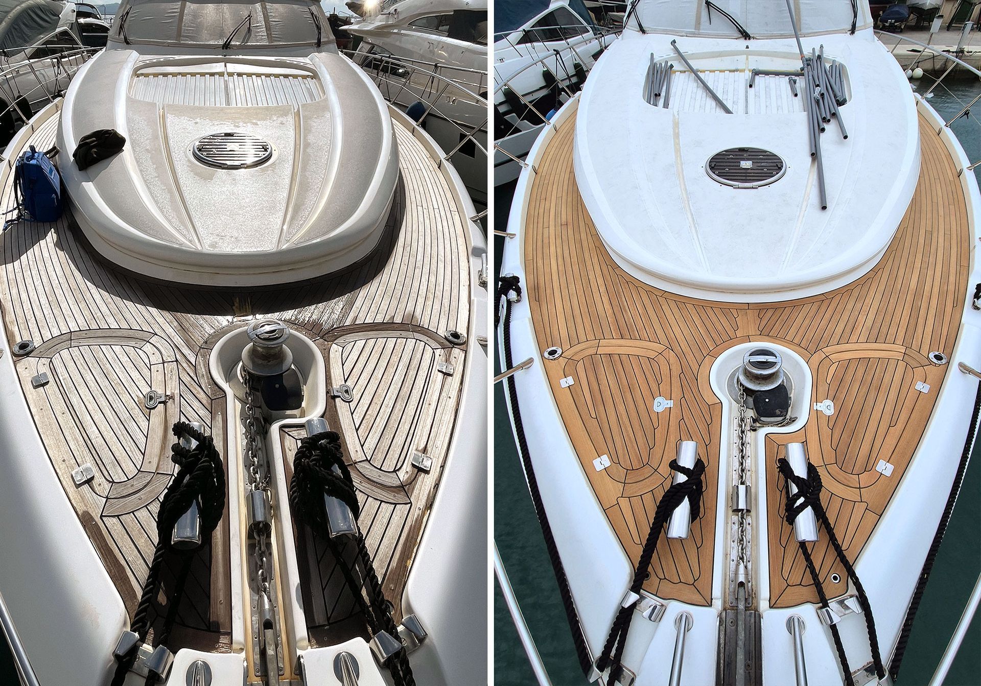 Vorher Nachher Teakdeck auf Motoryacht Vorher Nachher Teakdecklayout Sunseeker Manhattan 80