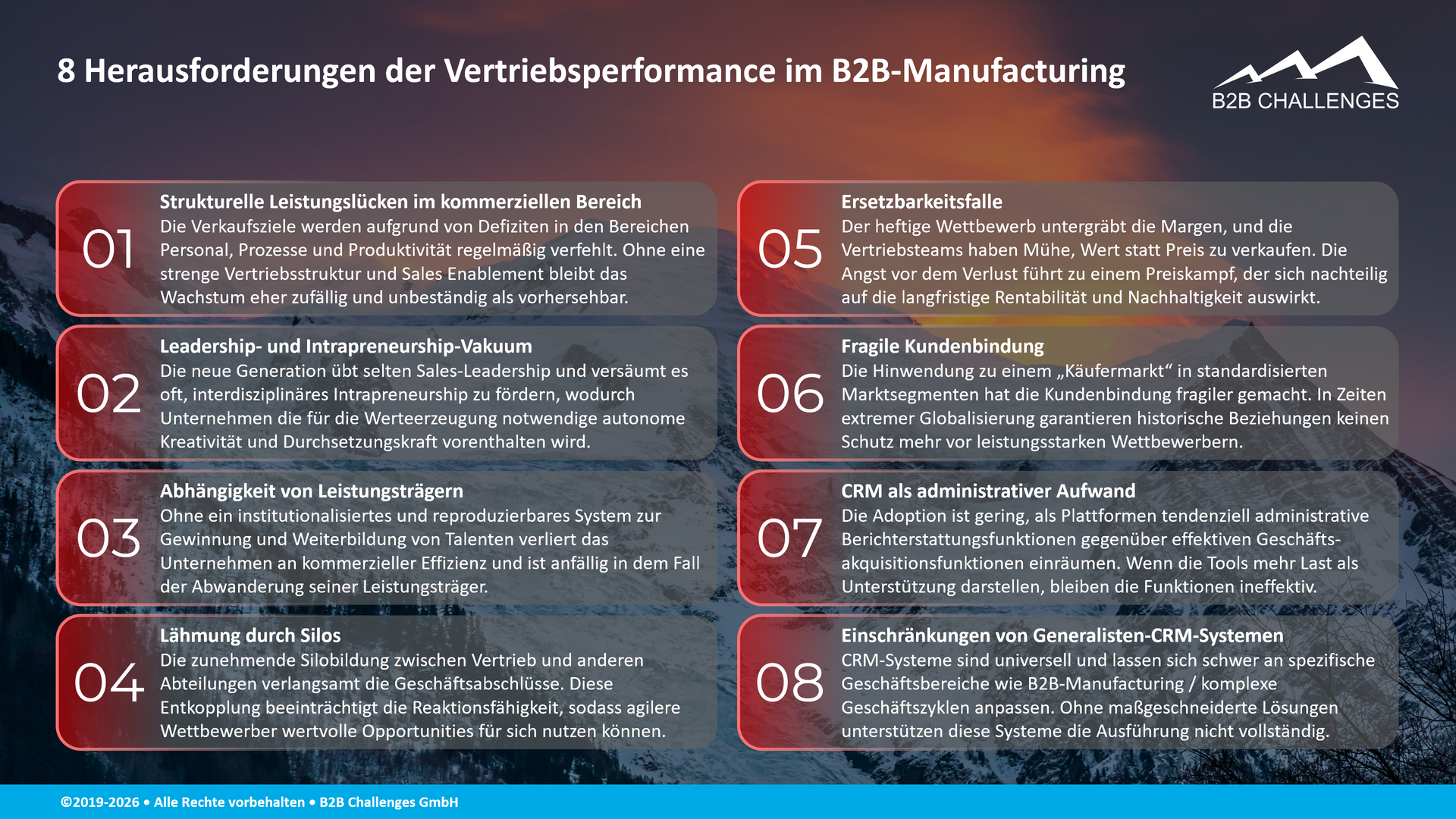 Herausforderungen der Vertriebsperformance im B2B‑Manufacturing (© Serge Megazzini | B2B Challenges GmbH) Herausforderungen der Vertriebsperformance im B2B‑Manufacturing (© Serge Megazzini | B2B Challenges GmbH)