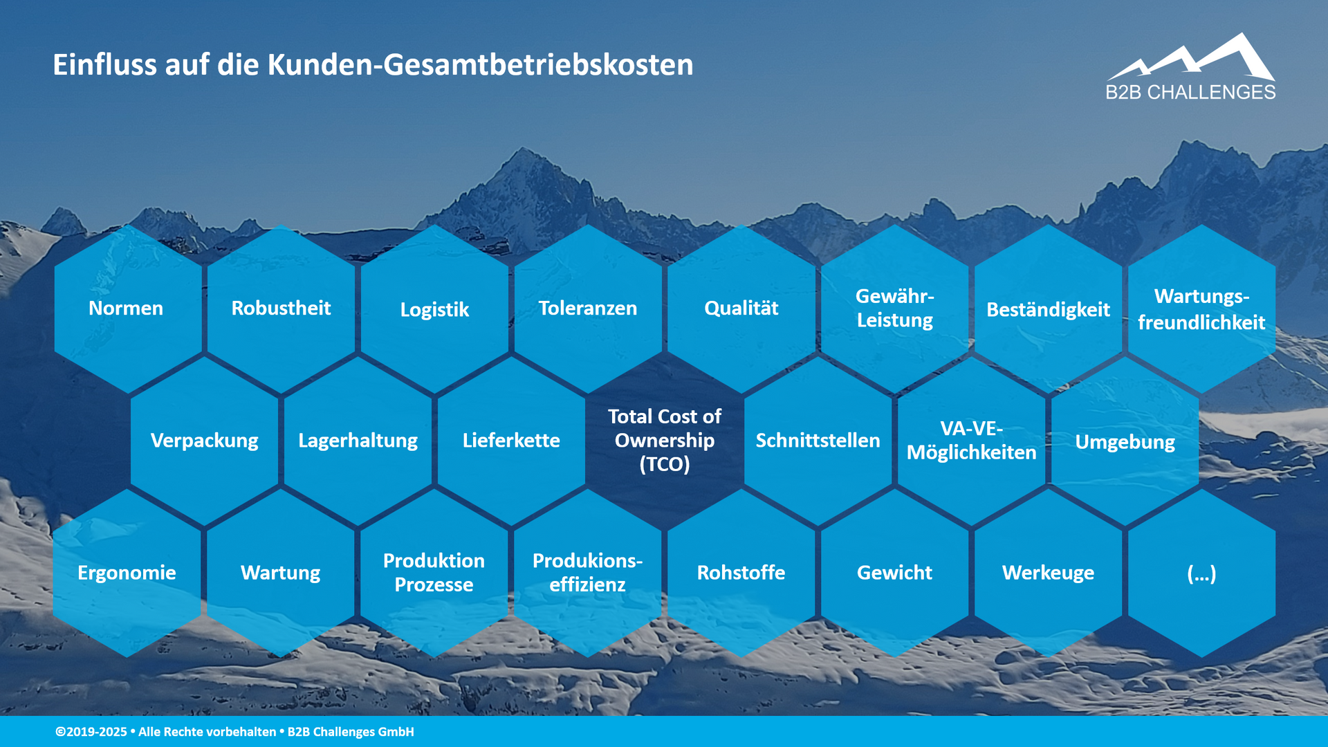 Einfluss auf die Kunden-Gesamtbetriebskosten (© Serge Megazzini | B2B Challenges GmbH) Einfluss auf die Kunden-Gesamtbetriebskosten (© Serge Megazzini | B2B Challenges GmbH)