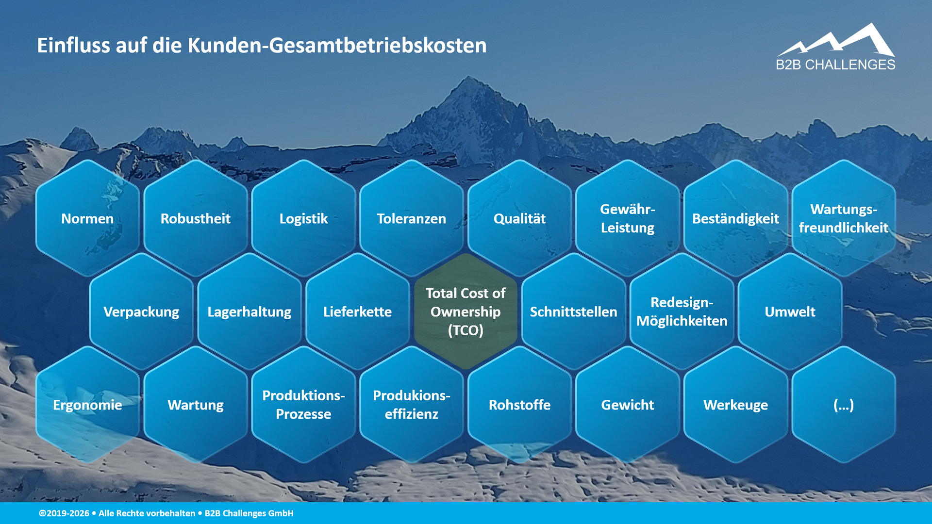 Einfluss auf die Kunden-Gesamtbetriebskosten (© Serge Megazzini | B2B Challenges GmbH) Einfluss auf die Kunden-Gesamtbetriebskosten (© Serge Megazzini | B2B Challenges GmbH)