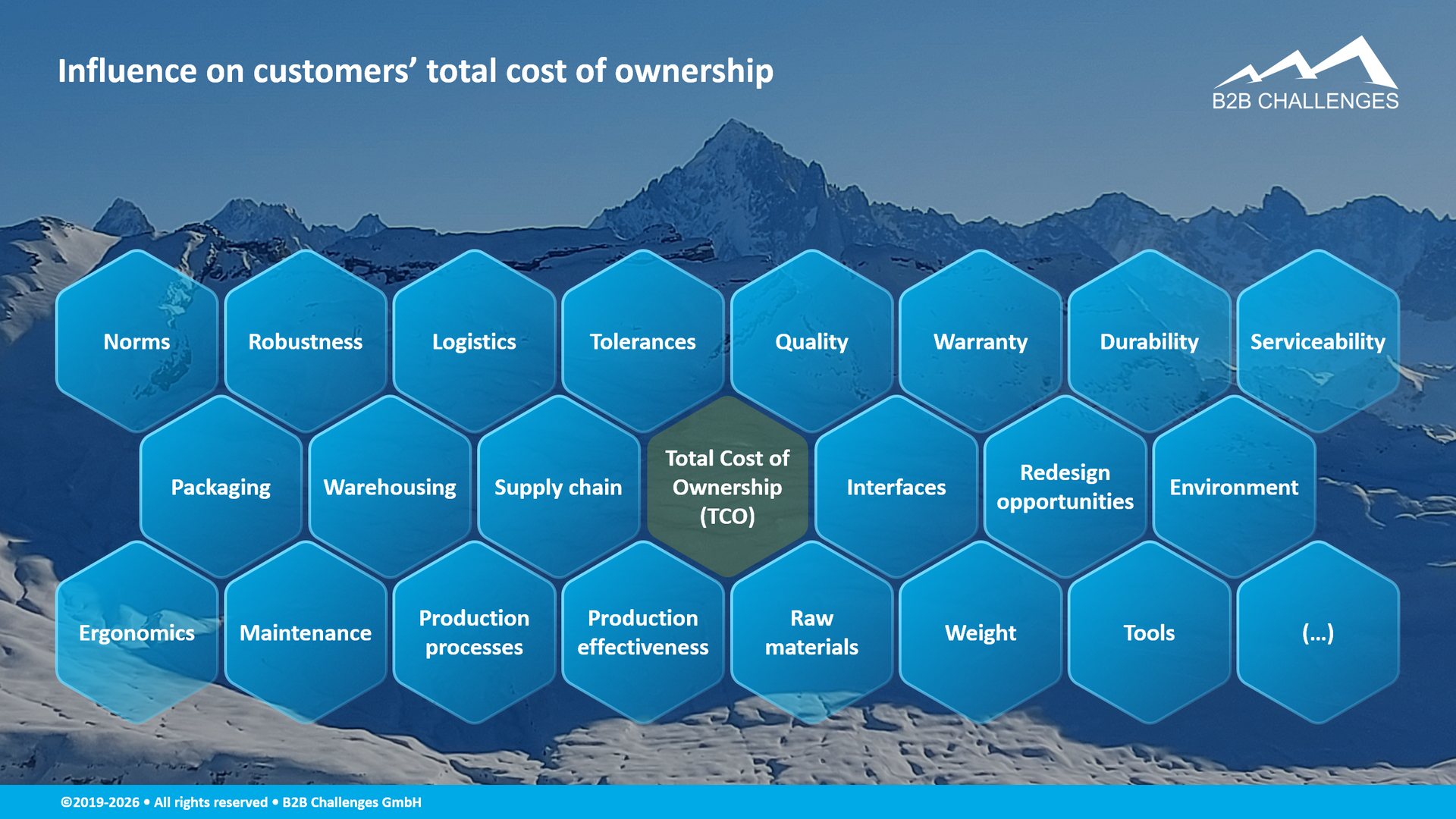 Influence on customers’ total cost of ownership (© Serge Megazzini | B2B Challenges GmbH) Influence on customers’ total cost of ownership (© Serge Megazzini | B2B Challenges GmbH)