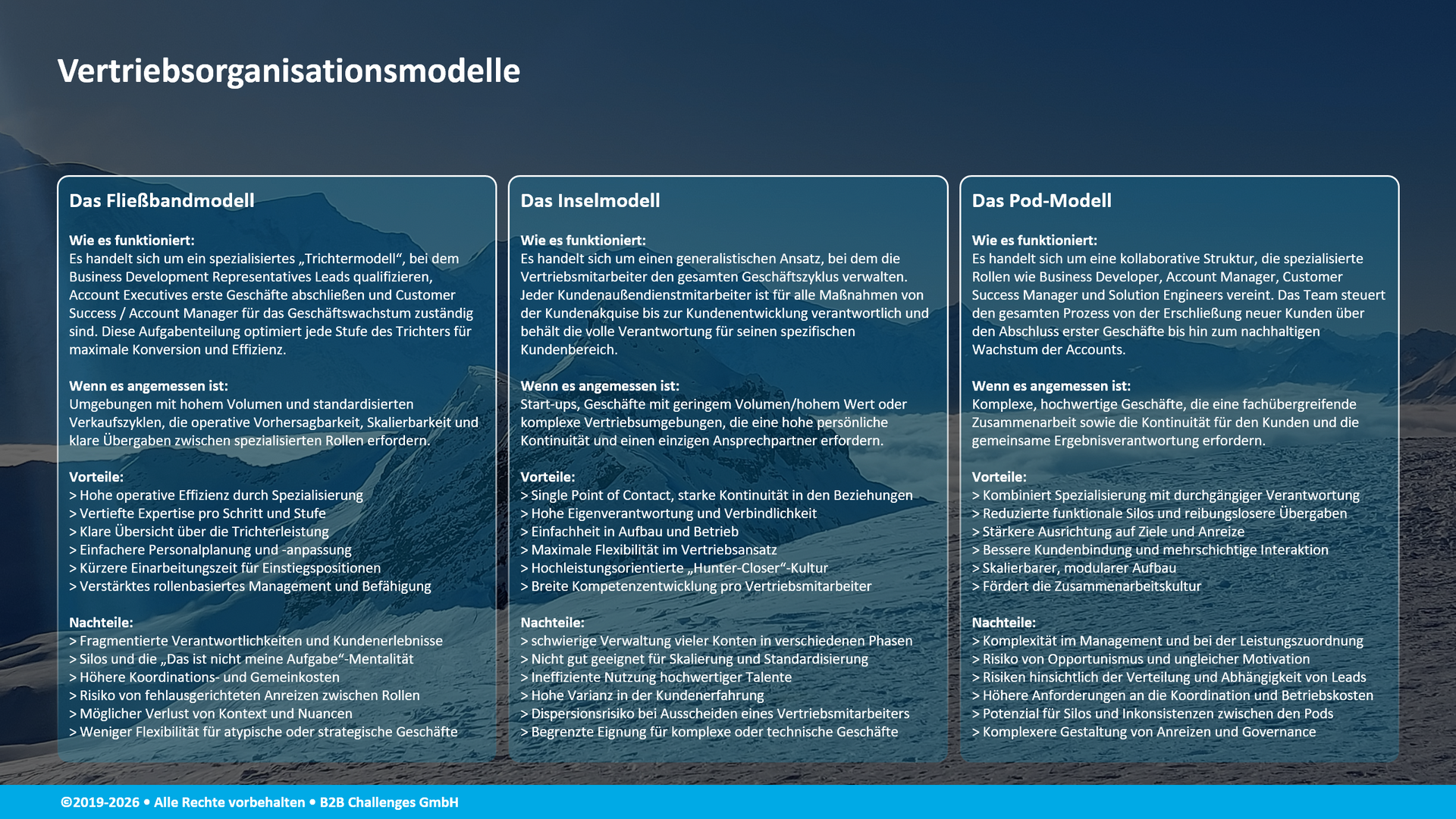 Vertriebsorganisationsmodelle (© Serge Megazzini | B2B Challenges GmbH) Vertriebsorganisationsmodelle (© Serge Megazzini | B2B Challenges GmbH)