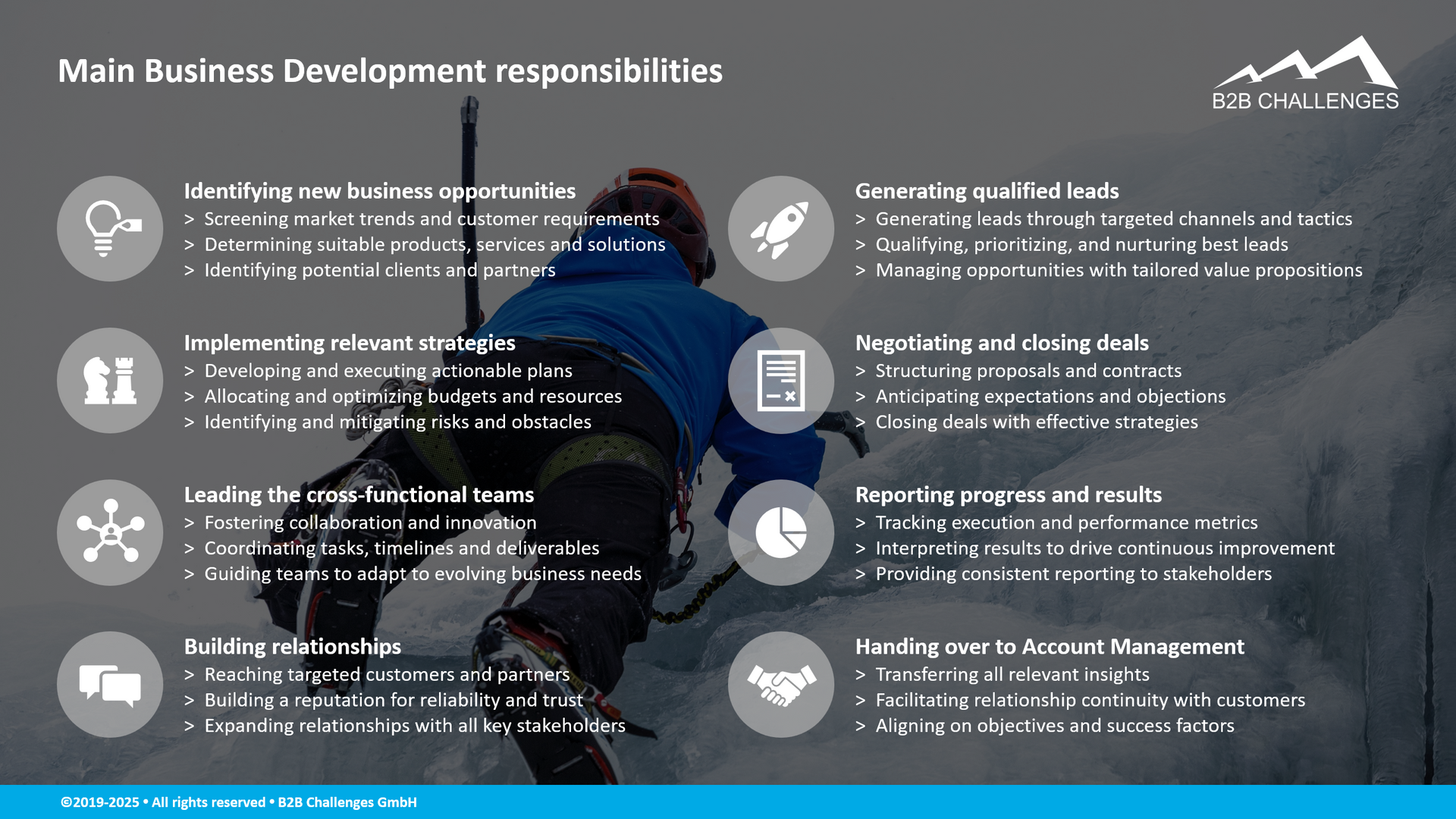 Main Business Development responsibilities (© Serge Megazzini | B2B Challenges GmbH) Main Business Development responsibilities (© Serge Megazzini | B2B Challenges GmbH)
